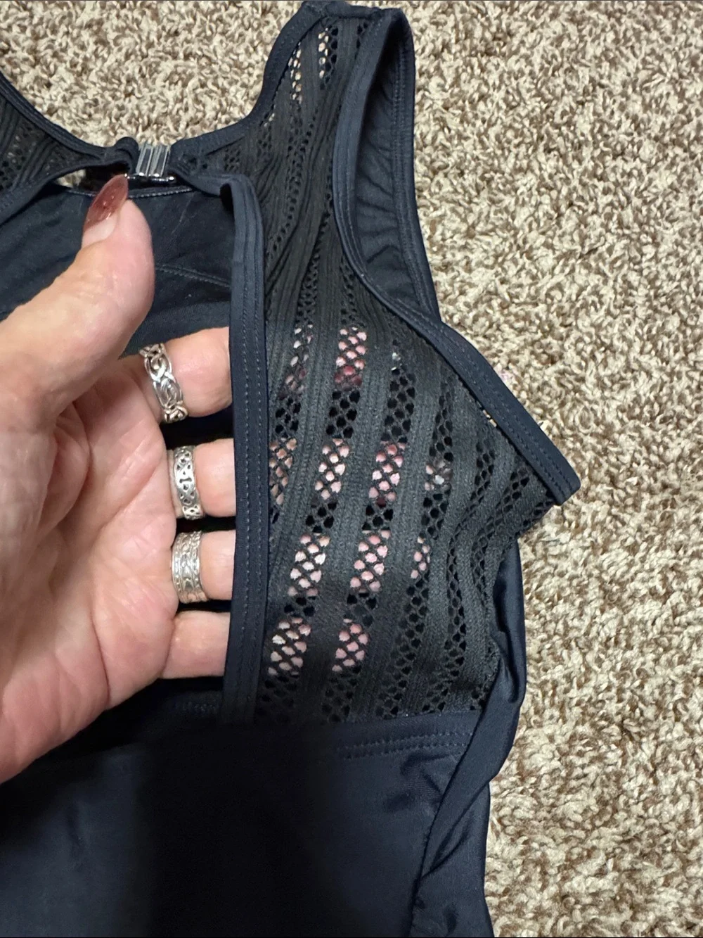 Cupshe NWT M Black High-Neck Backless Mesh OPEN BACK One-Piece Swimsuit